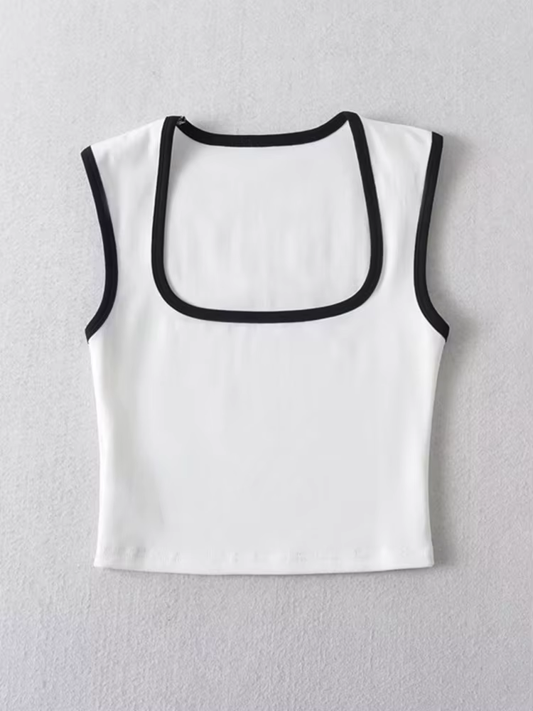 Débardeur sans manches pour femme, Slim, couleur contrastée, décontracté, col carré, haut court, vêt
