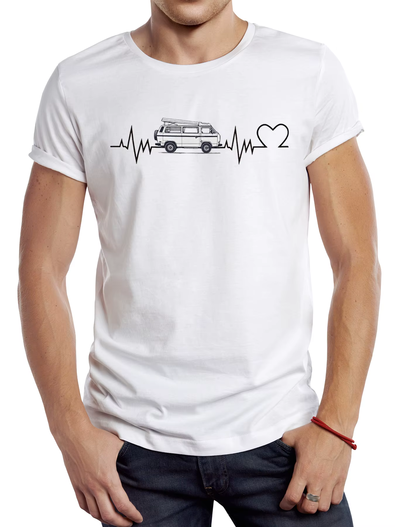 TEEHUB Vintage Vanlife battement de coeur ligne T3 camping-car hommes t-shirt décontracté mâle hauts