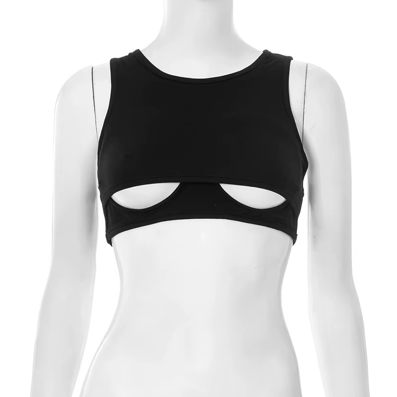 Haut transparent sexy sans manches pour femme, nouvelle collection été 2025, couleur unie, col rond,