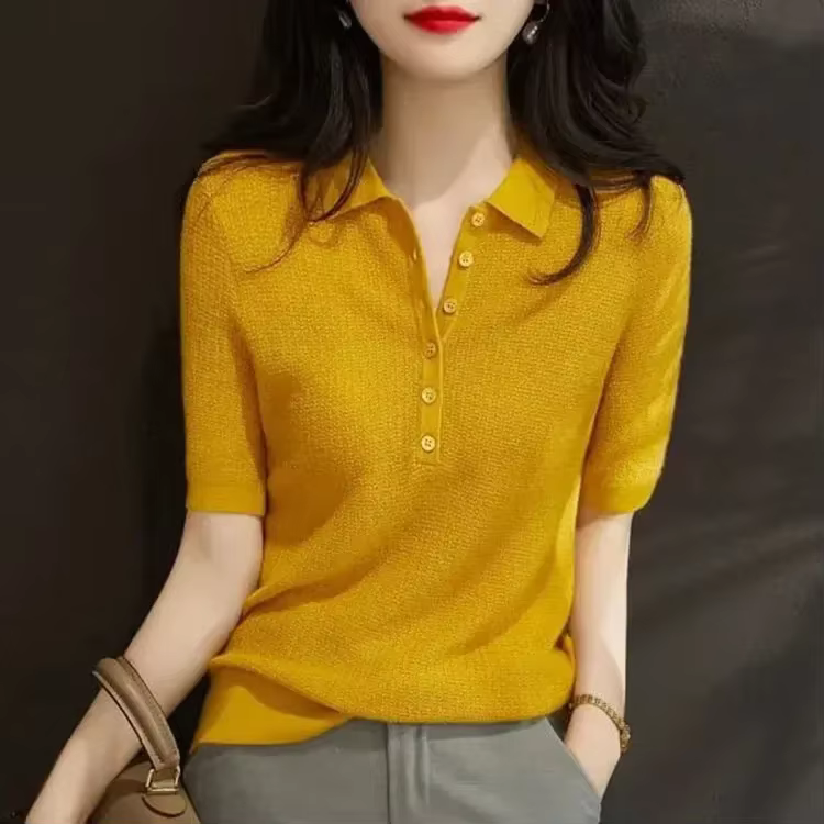 Chemise à col Polo pour femmes bouton uni femme T Slim vêtements pour femmes tendance 2025 haute qua
