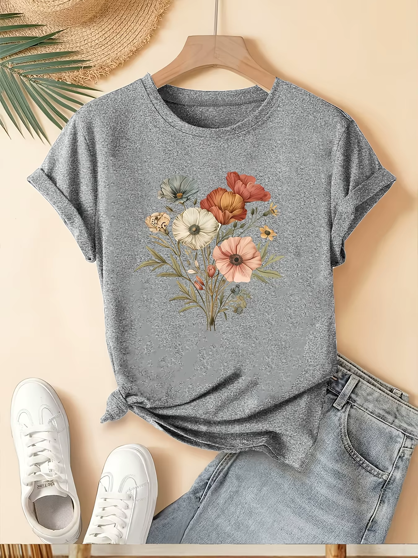 T-Shirt décontracté à manches courtes pour femmes, imprimé rouge vif, col rond, mignon, vêtements dé