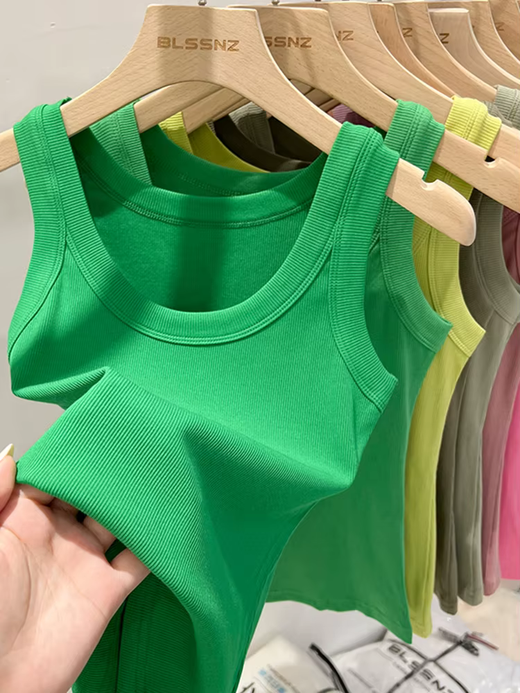 Zjaiss femmes solide col rond côtelé débardeur Camisole femmes 2026 été basique élastique débardeur