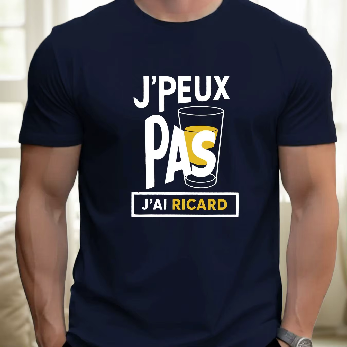 T-shirt graphique pour homme « J'Peux Pas J'ai Ricard » - Col rond décontracté, manches courtes, sty