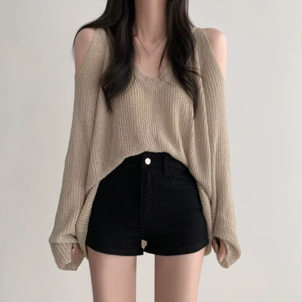 T-shirt long chic en maille ajourée à manches longues, pull en crochet, haut ample en maille chic à 