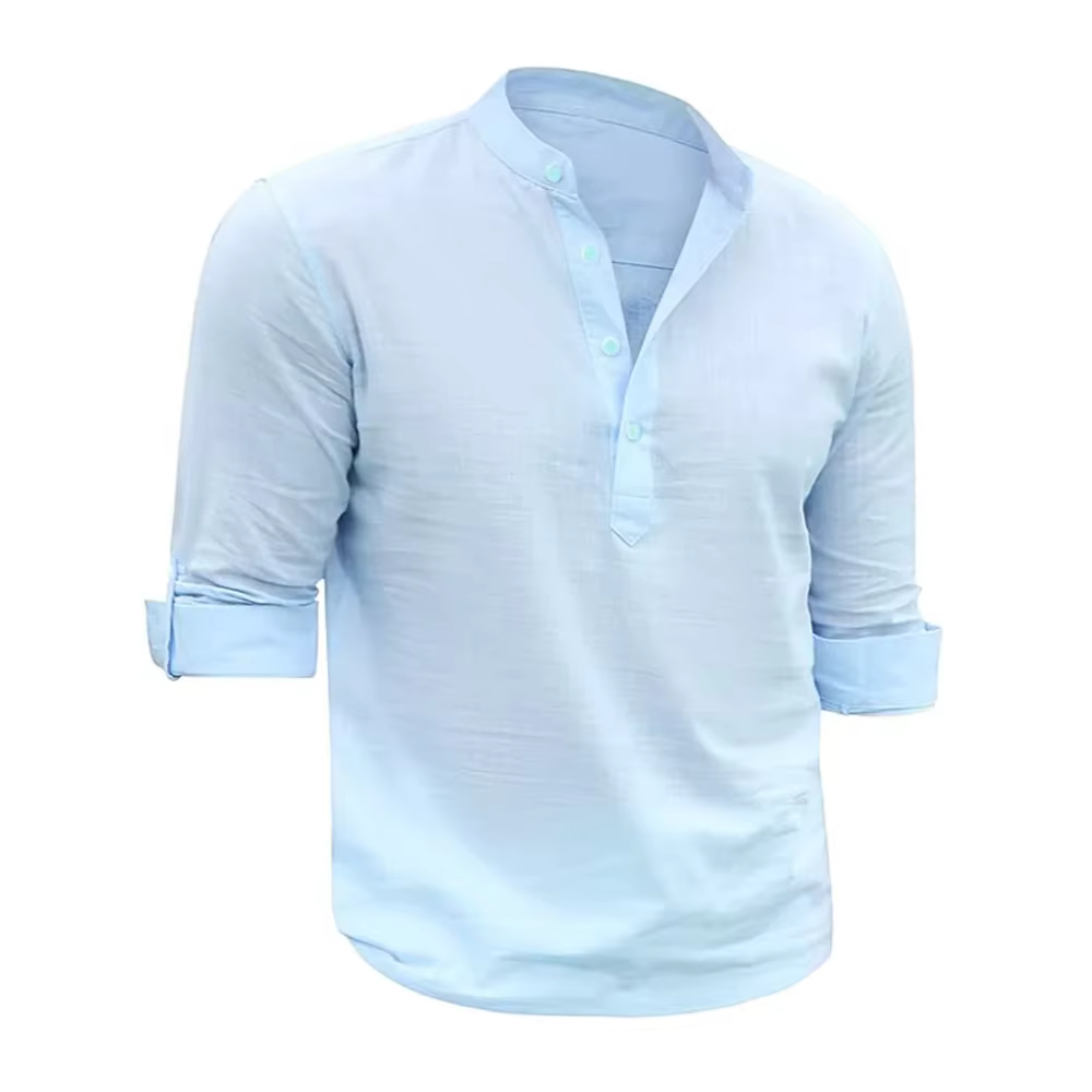 Chemises à manches longues pour hommes, col Henry, vêtements de printemps doux et décontractés, chem