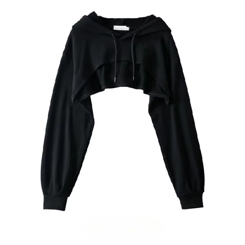 Sweat à capuche pour femme, personnalité, court irrégulier, Style Ultra court, haut à manches longue