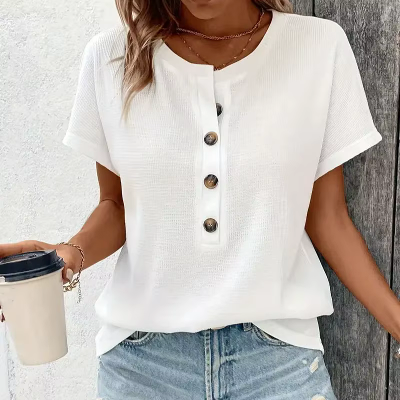 Europe et Amérique grand T-shirt à manches courtes de couleur unie femmes été nouveau col en v ample