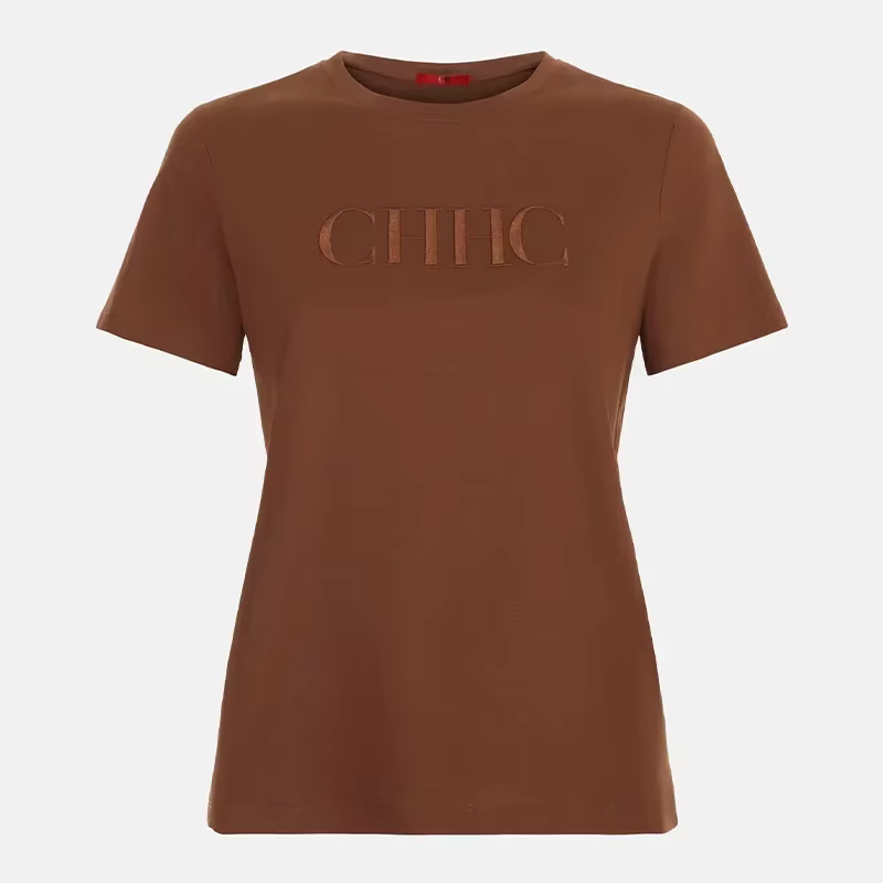 T-shirt élégant brodé de lettres CH 2026 en coton doux à manches courtes, col rond décontracté pour