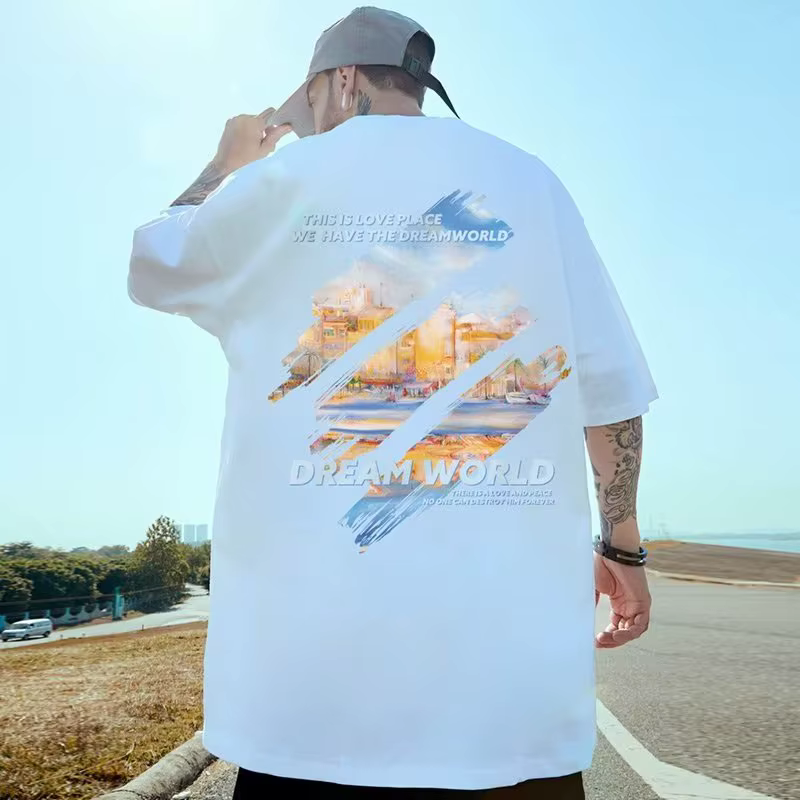 T-shirt à manches courtes et col rond pour hommes et femmes, ample et décontracté, à manches cinq qu