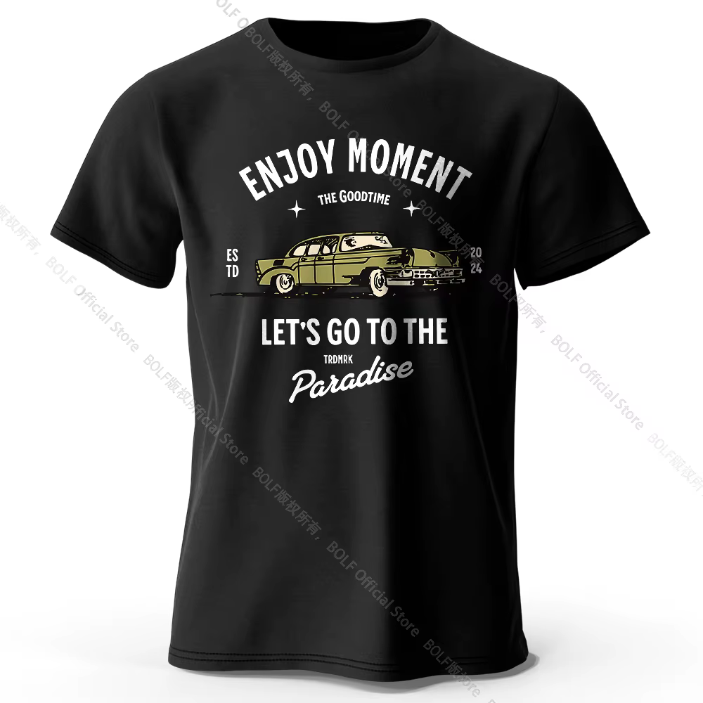 T-Shirt imprimé Enjoy Moment pour hommes, 100% coton, surdimensionné, graphique minimaliste, hauts d