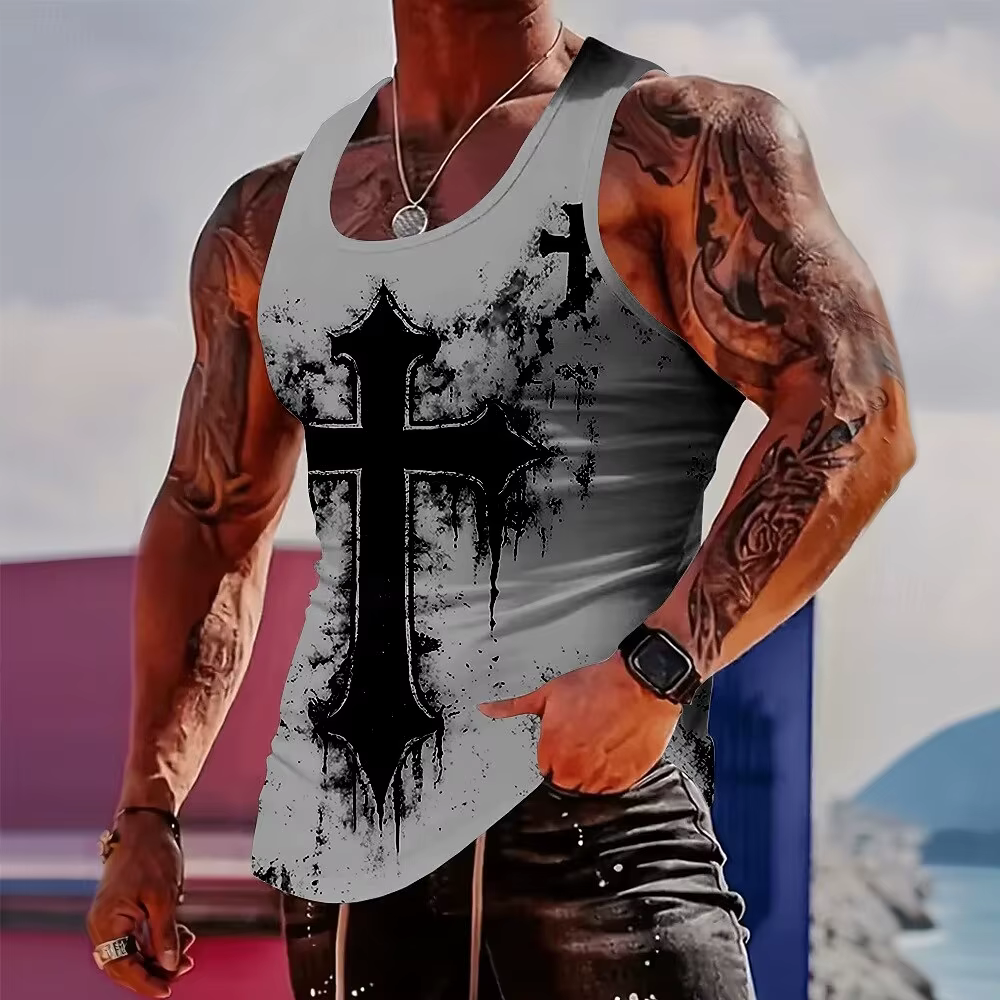 Débardeur Homme Amusant à Motif Croisé 3D, Séchage Rapide, Respirant, Coupe Ample, Décontracté, Sans