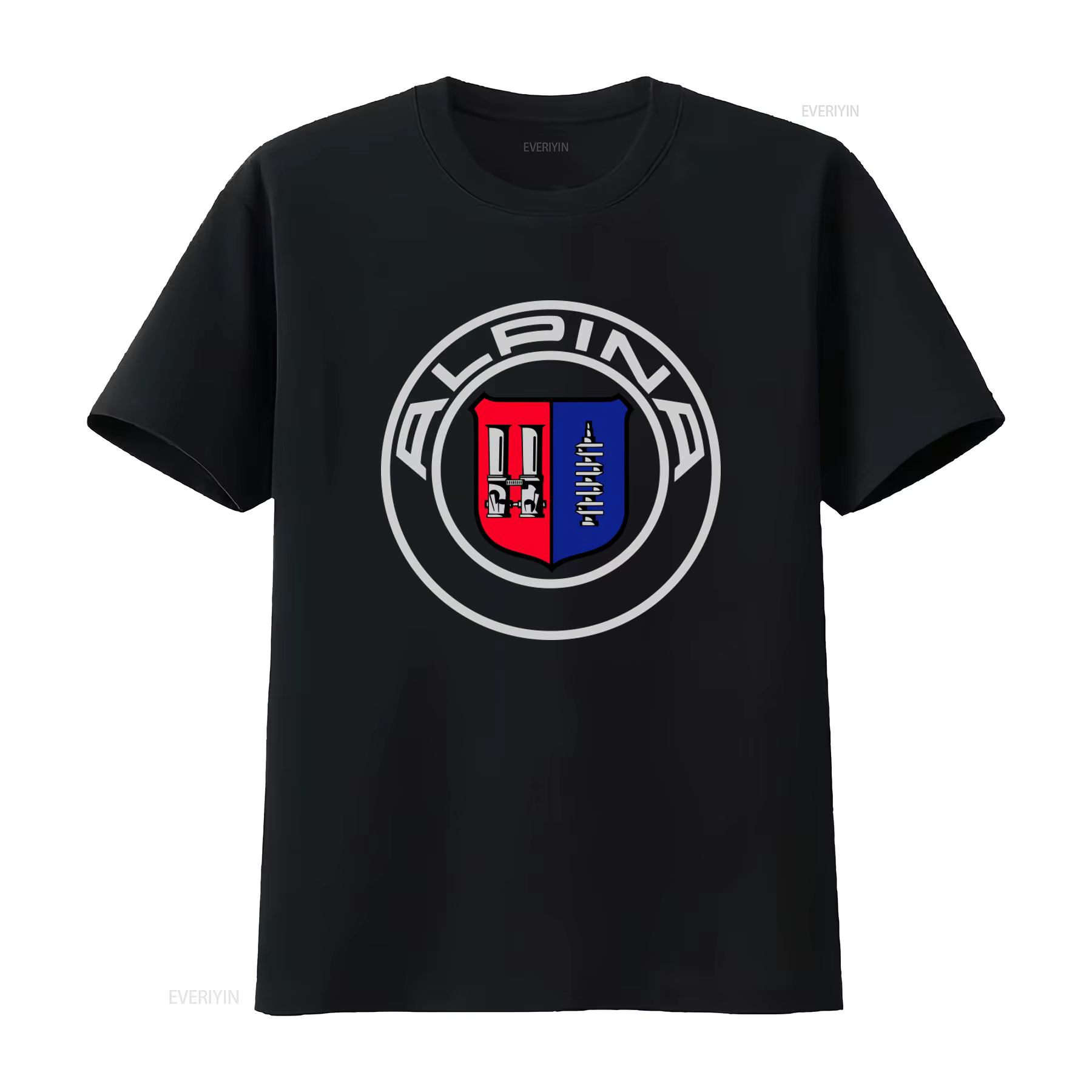 T-shirt ALPINA LOGO noir, design moteur, pour les passionnés d'automobiles, vintage, délavé, polyval