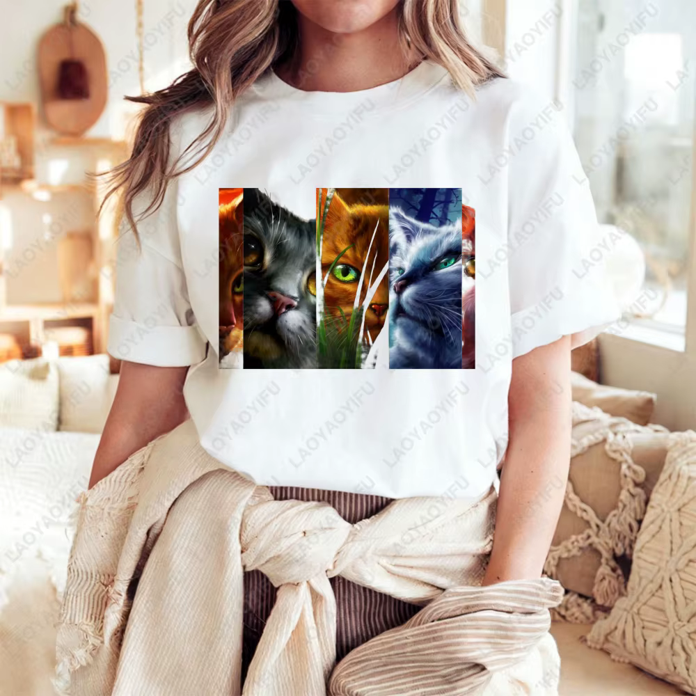 T-shirt unisexe en coton avec impression artistique Warrior Cats, haut d'été décontracté à la mode p