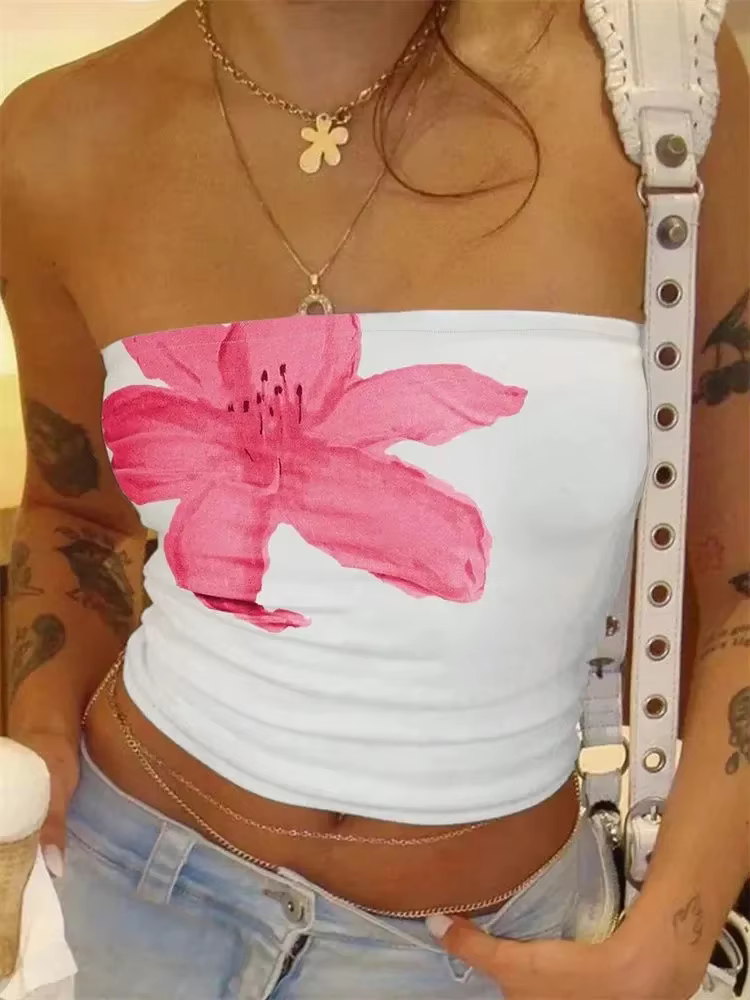 Haut tubulaire imprimé Floral pour femmes, haut court Sexy à épaules dénudées, Streetwear, été
