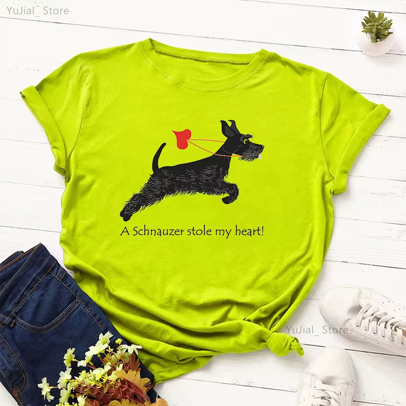 Un Schnauzer a volé mon coeur drôle graphique t-shirts femmes été blanc à manches courtes t-shirt st