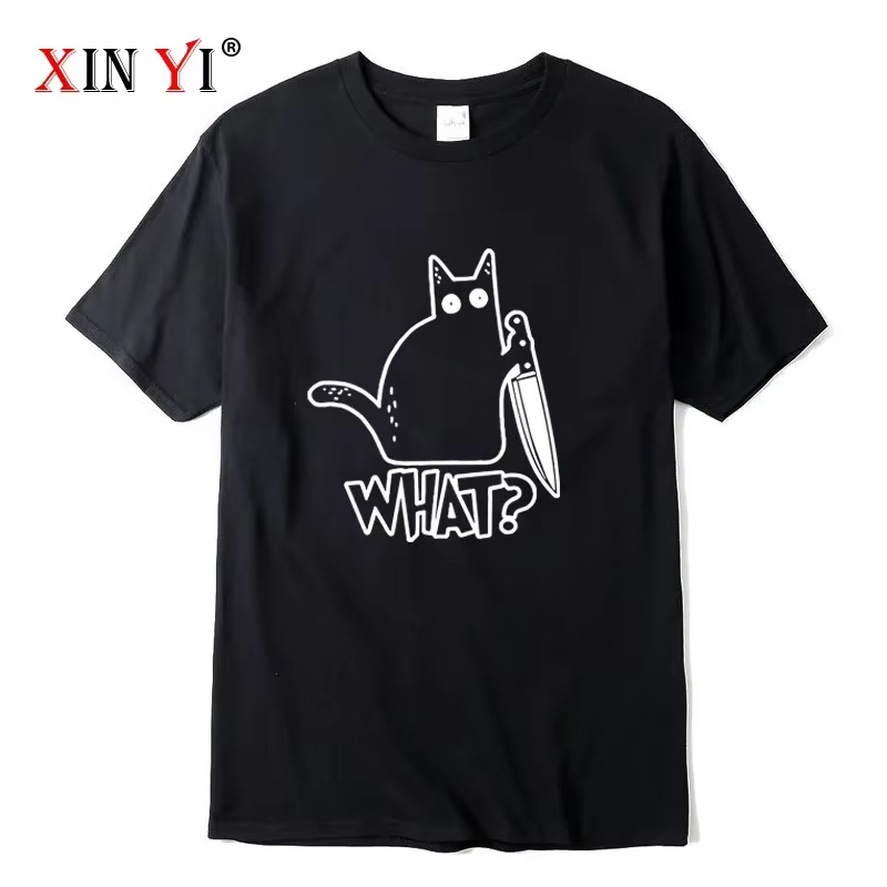 T-shirt pour homme en mélange de coton de haute qualité, imprimé chat au couteau, décontracté, coupe