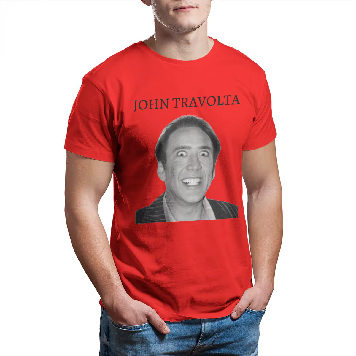 T-shirt manches courtes col rond homme, humoristique, en pur coton, grande taille, John Travolta Nic