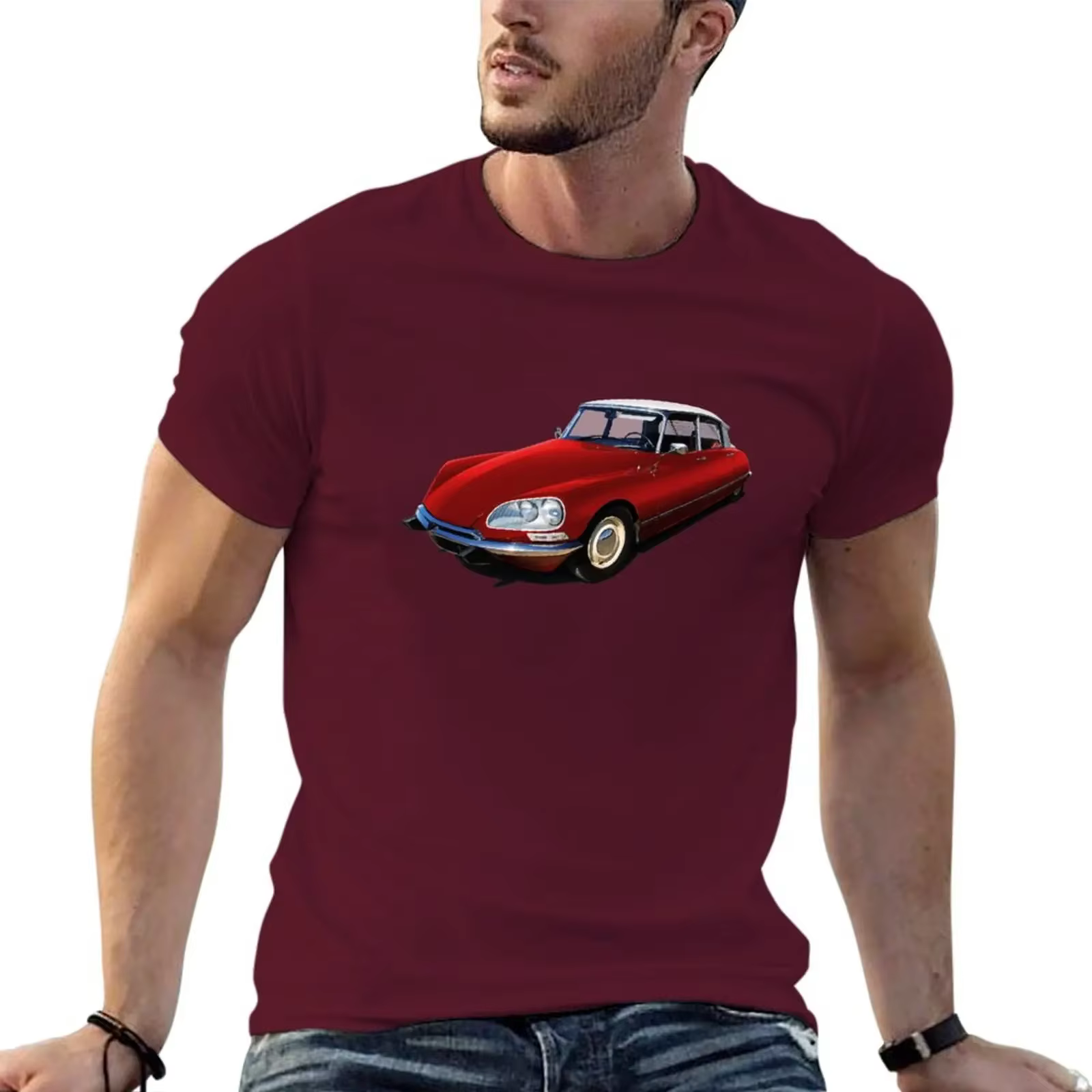 T-shirt surdimensionné Crystal en DS pour homme, haut d'été rouge, années 1970
