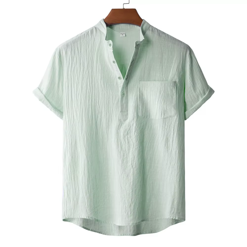 T-shirt d'été en coton et lin pour hommes, Style plage, manches courtes, col Henley, vacances hawaïe