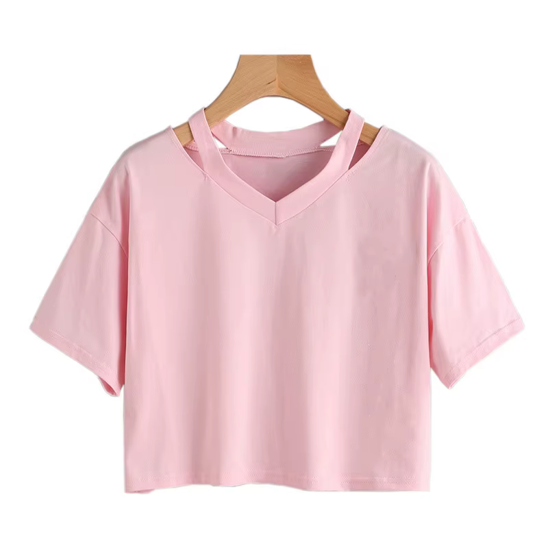Crop tops Y2k pour femmes, t-shirt court à manches courtes à col en V avec imprimé graphique, t-shir
