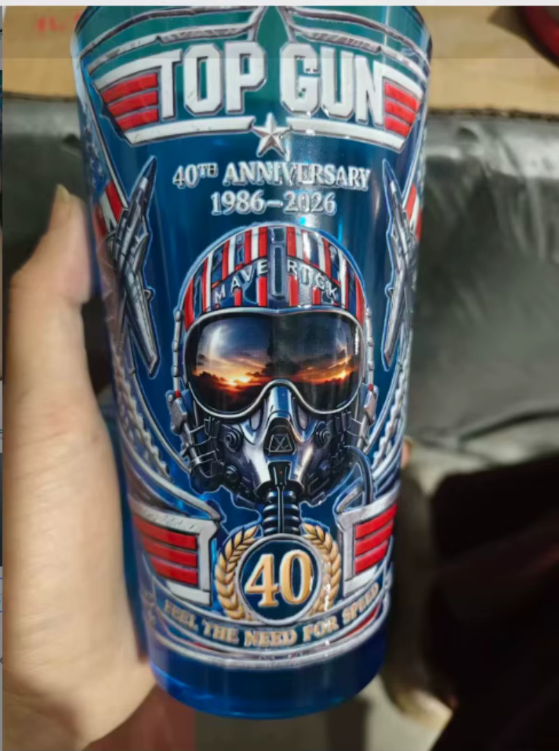 Verre à bière à thème Top Gun 40e anniversaire, imprimé casque de pilote, accessoire de bar