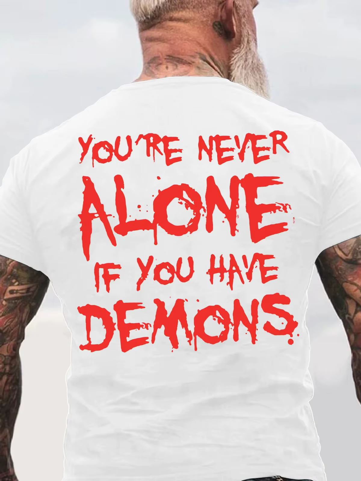 T-shirt imprimé dos noir en coton, vous n'êtes jamais seul si vous avez des démons