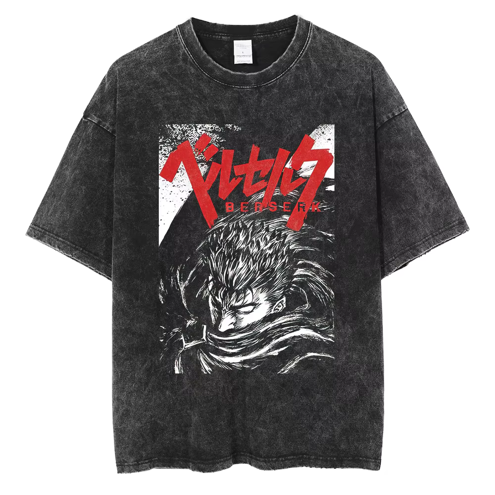 T-shirt Berserk Manga pour hommes et femmes, T-shirt Guts Anime, T-shirt vintage, Coton lavé, Vêteme