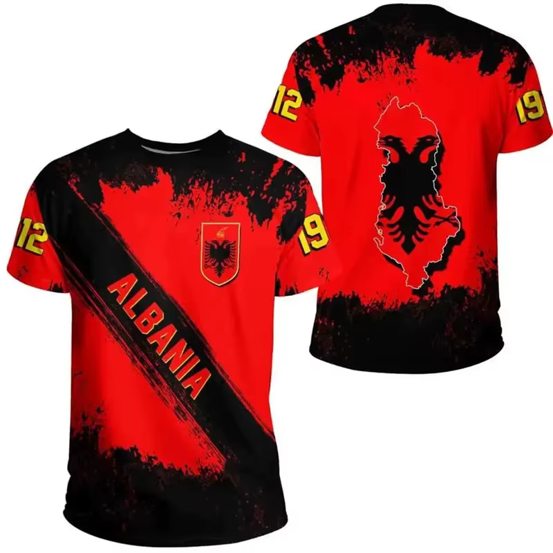 Albania feel-T-shirt imprimé en 3D pour homme, manches courtes, col rond, avec emblème national JA i