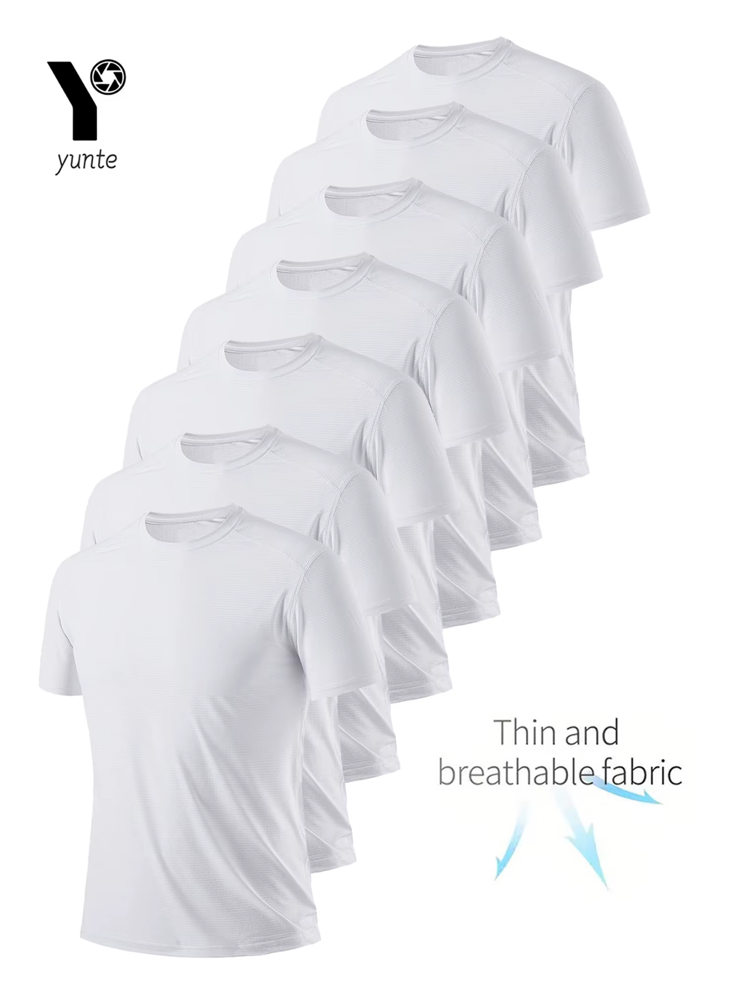 T-shirt col rond 7 pièces blanc ultra-léger pour hommes, séchage rapide, respirant, absorbant la sue