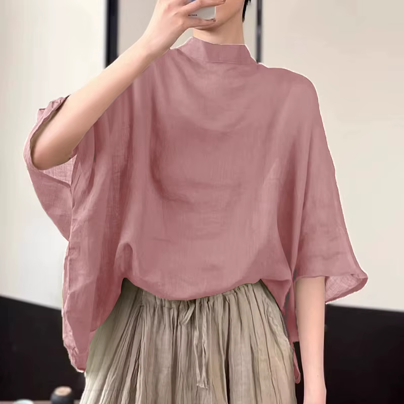 ZANZEA femmes 3/4 manches chauve-souris Blouse surdimensionné asymétrique hauts 2024 été col montant