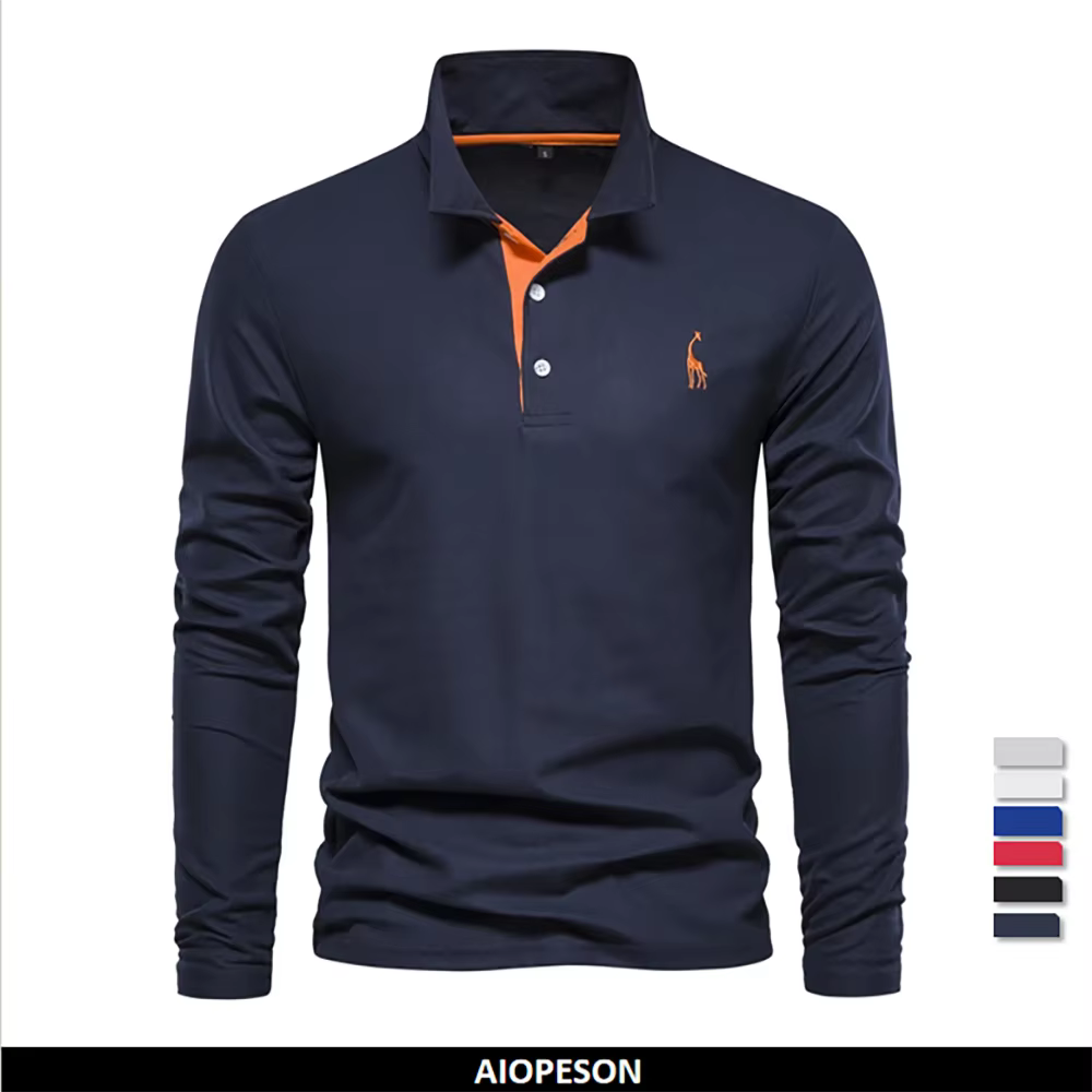 AIOPESON-Polo Brodé de Cerf à Manches sulfpour Homme, Vêtement Solide pour Document, Social et Busin