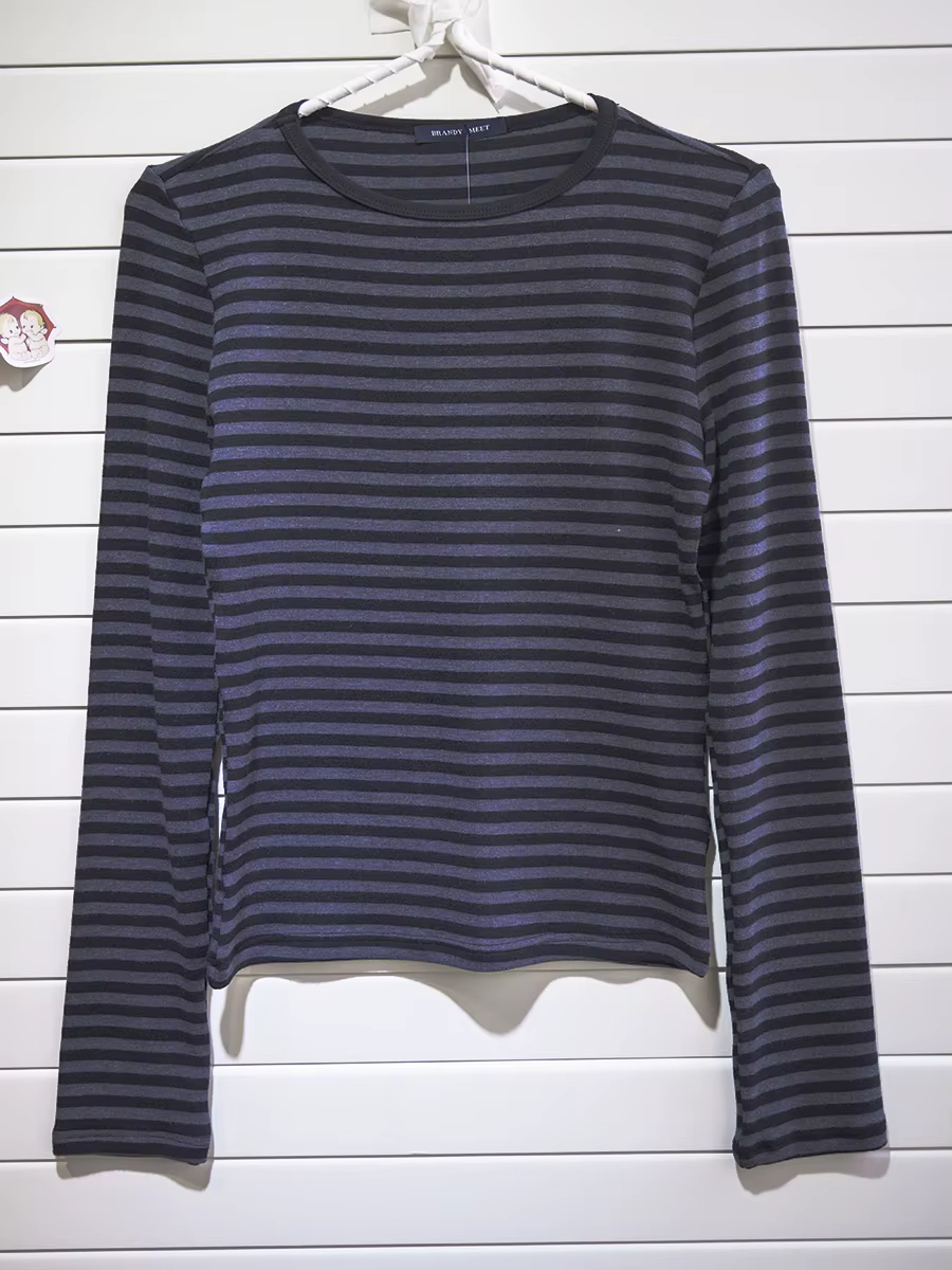 T-shirt rayé à manches longues pour femme, nouvelle collection printemps Y2K, col rond, en coton, co