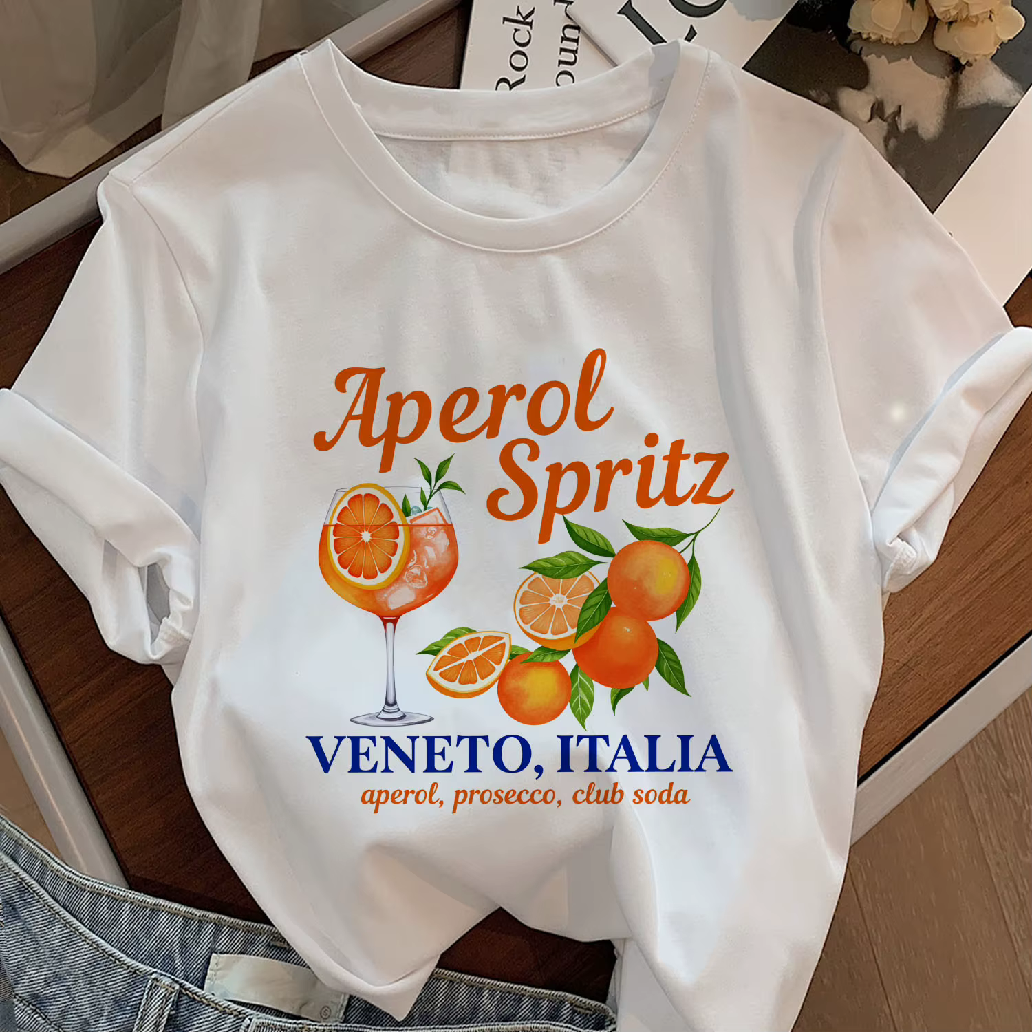 T-shirt Spritz Veneto pour femmes et filles, Aperol Spritz, T-shirt à col rond italien aux agrumes, 