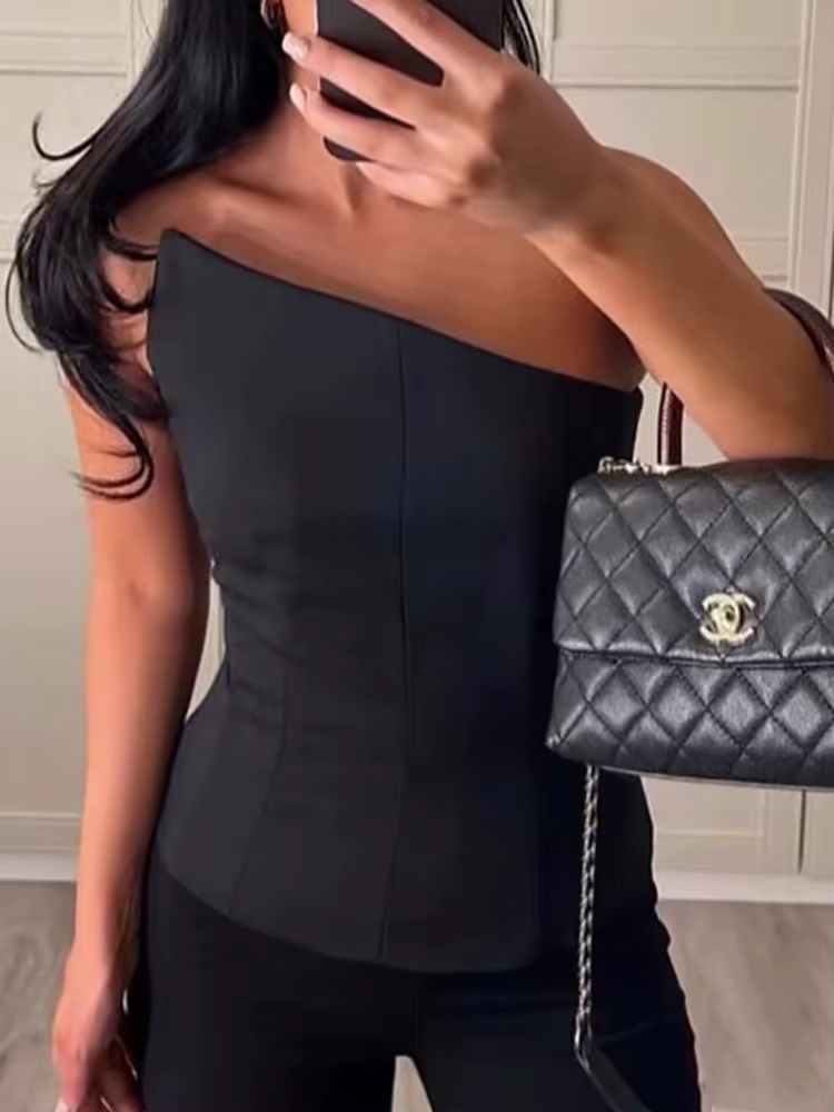 Mn-Débardeur Court et Élégant pour Femme et Fille, Haut Court, Précieux, Vintage, Chic, Slim, Noir, 