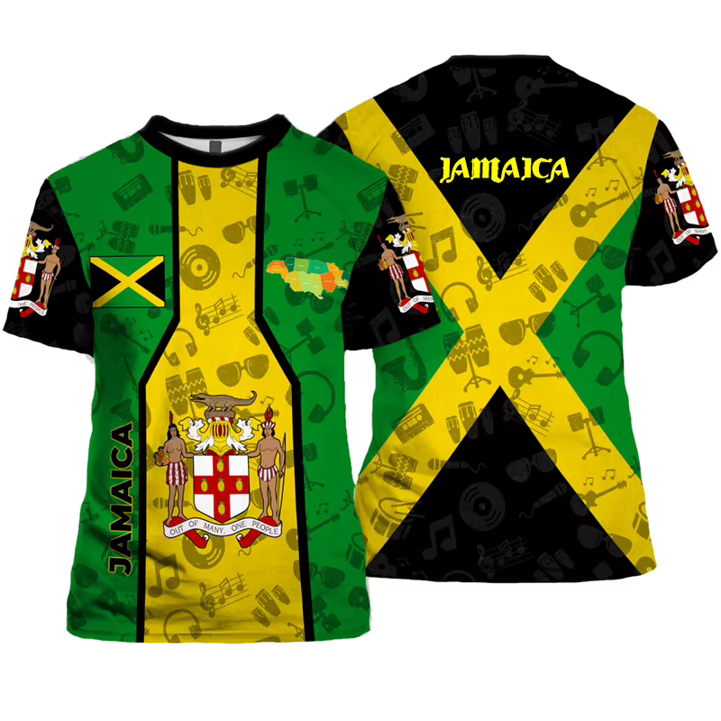 T-shirt jamaïcain à manches courtes et col rond pour hommes, Streetwear imprimé en 3D, T-shirt graph