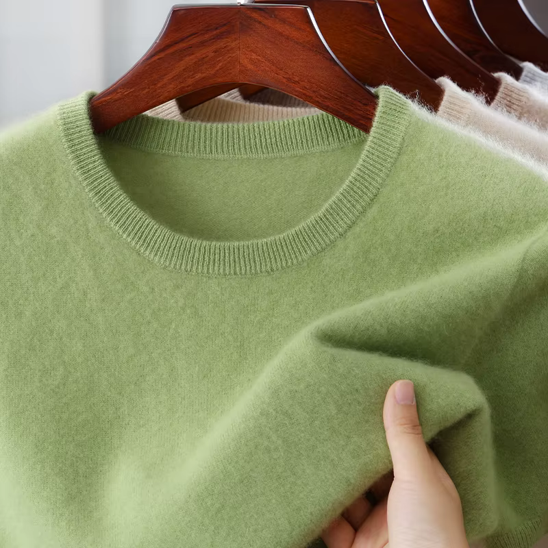 Lancement du nouveau produit: pull tricoté à manches courtes et col rond pour hommes, 100% laine mér