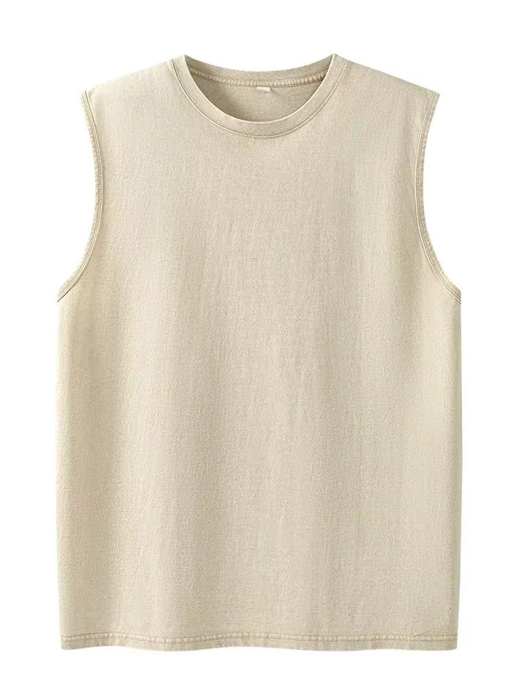 Débardeur Homme en Coton Lavé 230G, Sans Manches, Style Vintage Distressed, Coupe Ample, pour la Mus