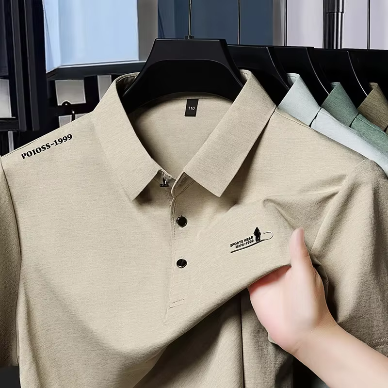 Polo décontracté pour homme automne avec logo imprimé, tissu respirant, chemise à manches longues à 