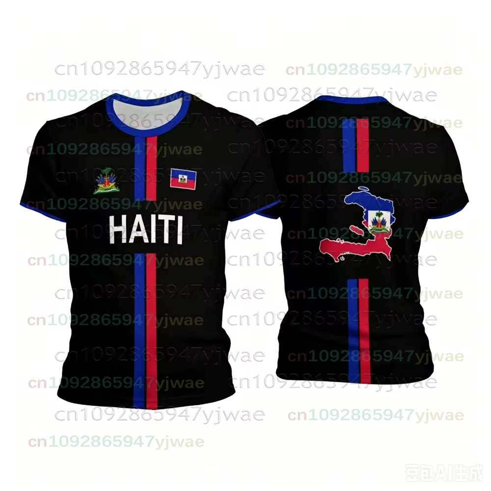 T-shirts de football Haïti pour hommes, T-shirt de sport, Hauts oversize unisexe avec drapeau haïtie