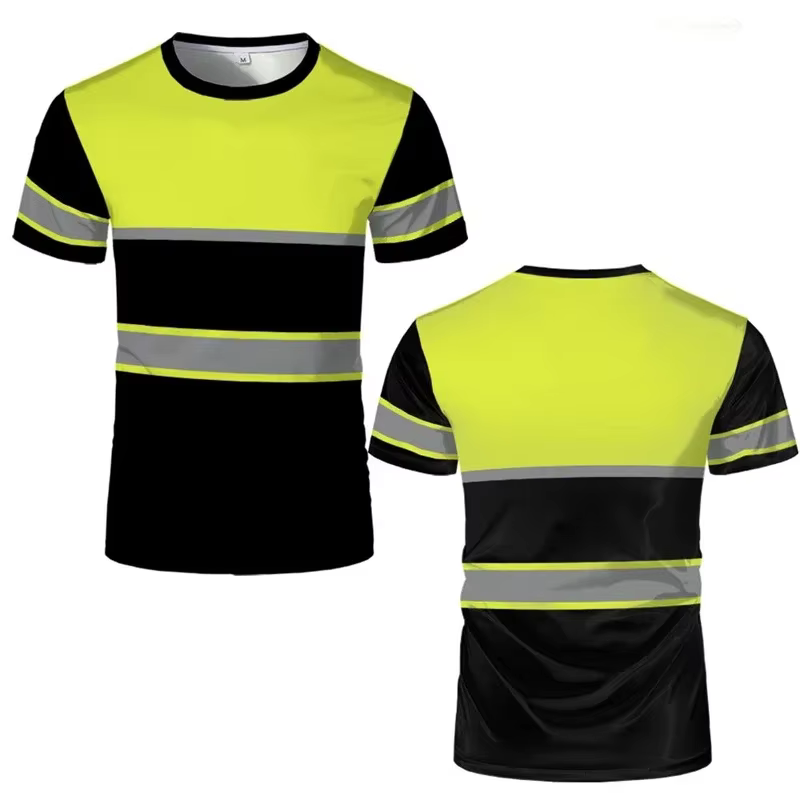 T-shirt de travail rayé simple et décontracté à manches courtes, imprimé en 3D, col rond, pour l'été