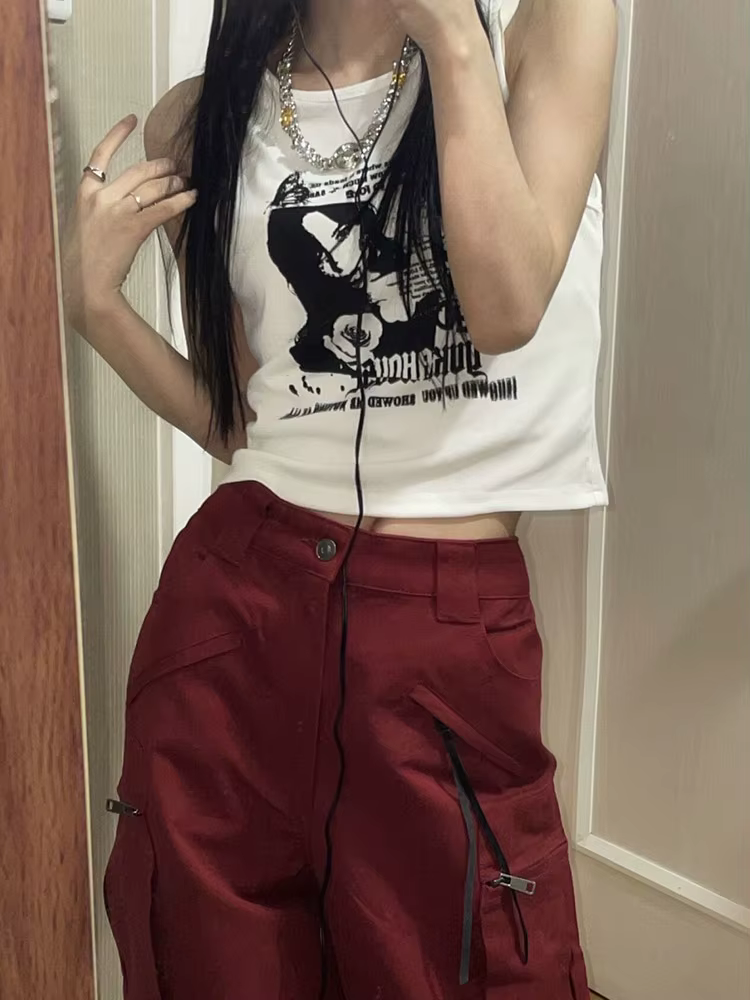 Y2k – débardeur Sexy sans manches imprimé Grunge pour femmes, gilet en tricot côtelé, Streetwear, vê