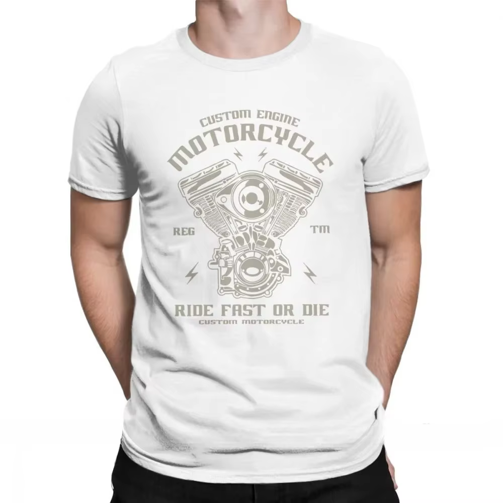 T-shirt manches courtes col rond homme, humoristique, en polyester, imprimé, motard, moteur, moto, b