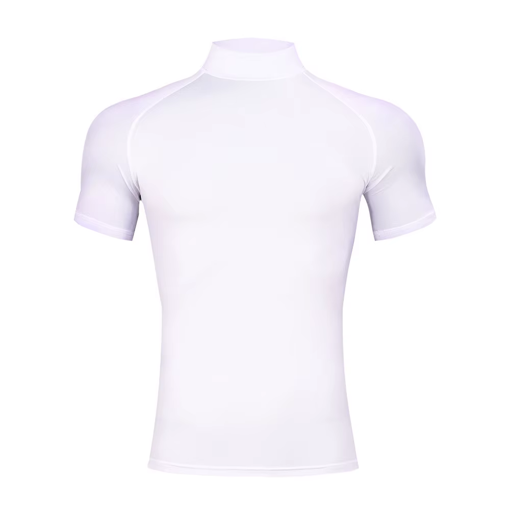 T-shirt moulant de sport de musculation pour hommes, col roulé à Compression, manches courtes, Gym, 
