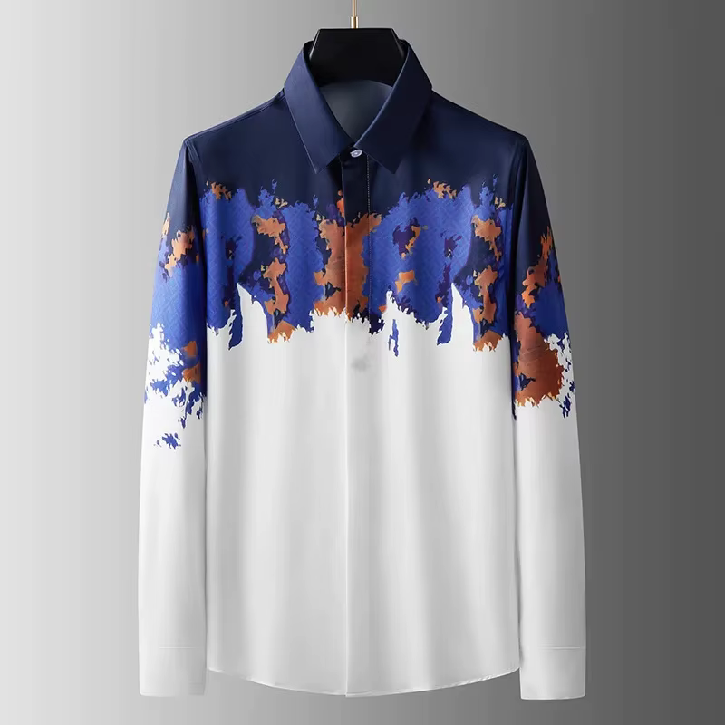 Chemises à manches longues pour hommes, motif d'épissure Simple, imprimé en 3D, vêtements pour homme