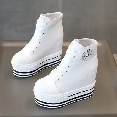 Baskets montantes en toile pour femmes, chaussures plates avec fermeture éclair latérale, bottes de