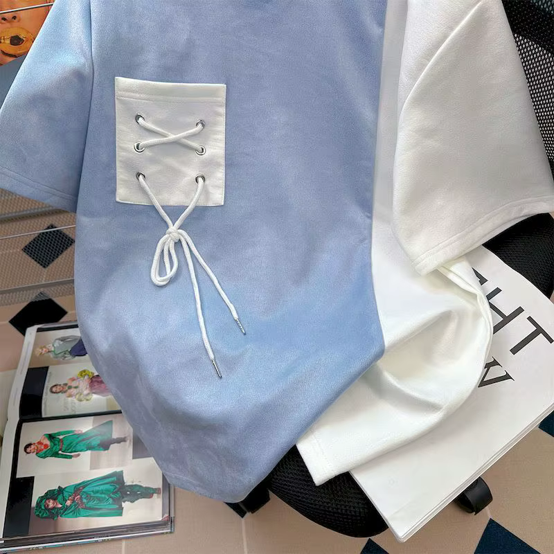 T-shirt manches courtes homme et femme, estival et décontracté, avec sangle de poche, design à la mo