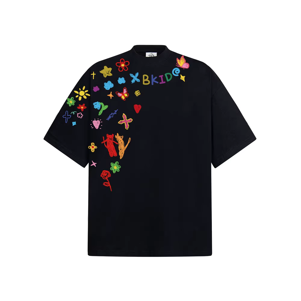 Graffiti imprimé T-shirt à manches courtes hommes dessin animé créatif été haute rue demi-manches co