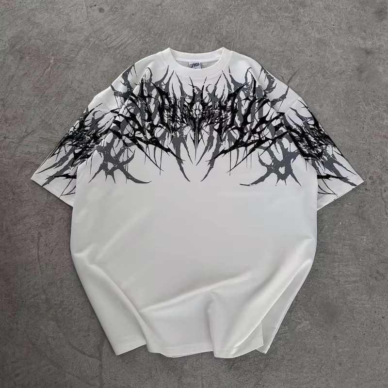 T-shirt à manches courtes pour adulte, style gothique cyberpunk Y2K, imprimé stencil, broderie 3D, d