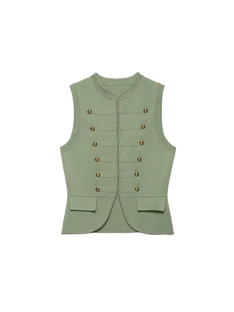 Débardeurs en tricot pour femmes, camisoles, été 2026, col rond, boutons, couleur unie, sans manches