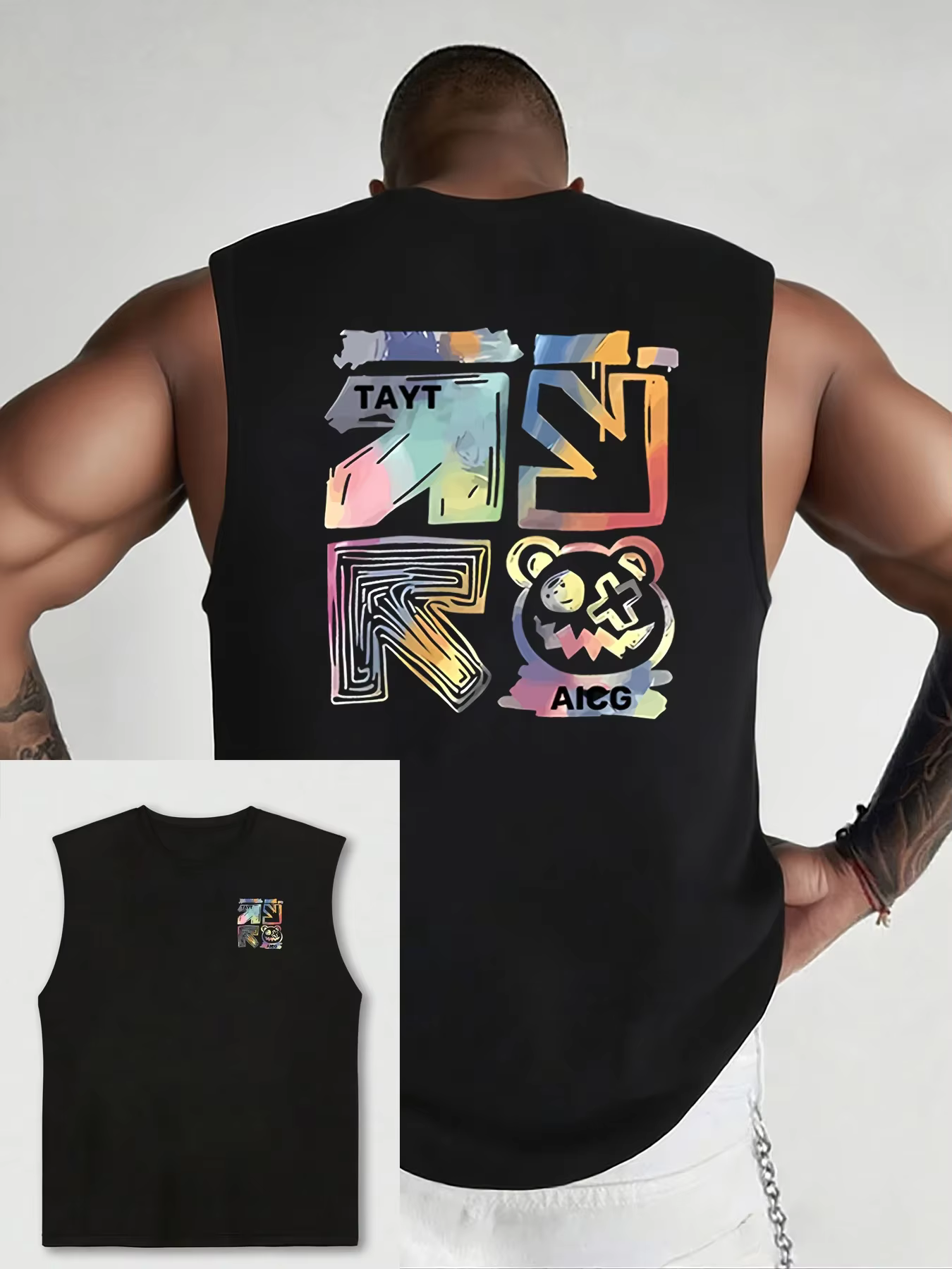 Débardeur sans manches pour homme 100% coton pur, col rond, imprimé, tendance, décontracté, sportif,